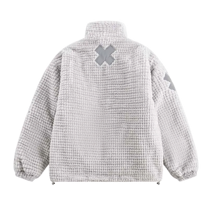 'X' Patch Embroidered Faux Fur Fleece Jacket