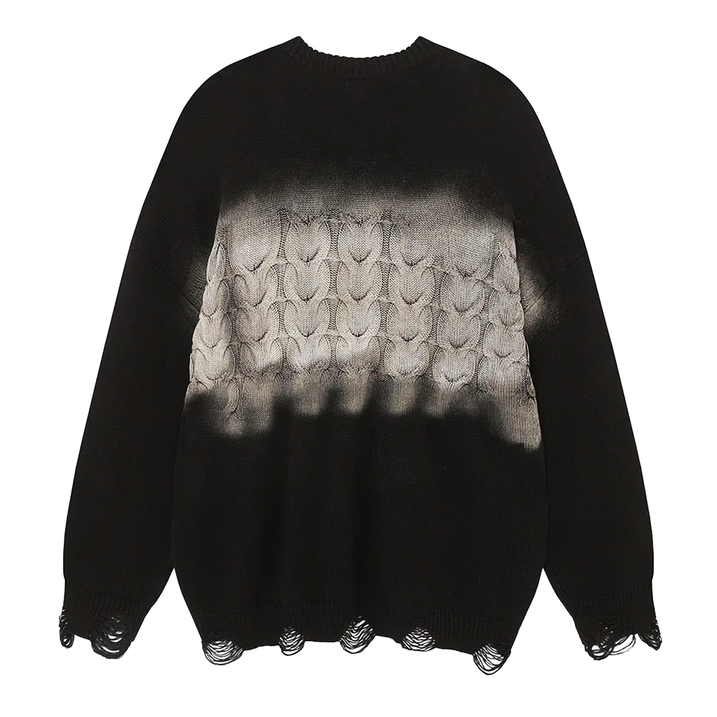 Dip-Dye Distressed Cable Knit Sweater