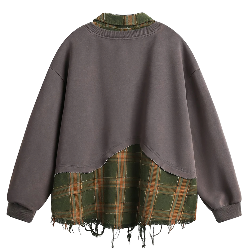 'Drift' Plaid Layered Crewneck Sweater