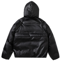 Minimalist Faux Leather Hooded Puffer Jacket