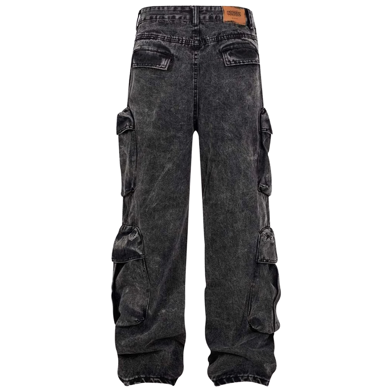 'Vanguard' Oversized Stonewash Denim Cargo Jeans