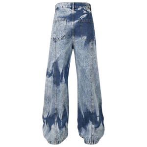 Acid Wash Wide Leg Denim Cargo Jeans