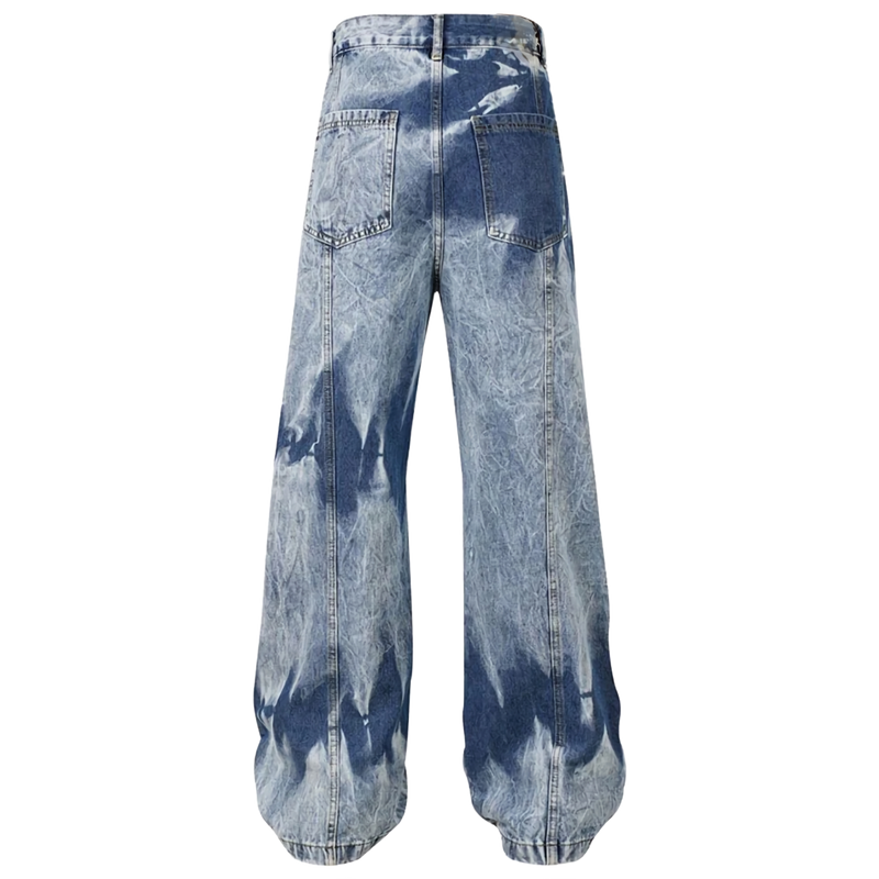 Acid Wash Wide Leg Denim Cargo Jeans