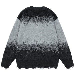 Dip-Dye Embroidered Knit Sweater with Distress