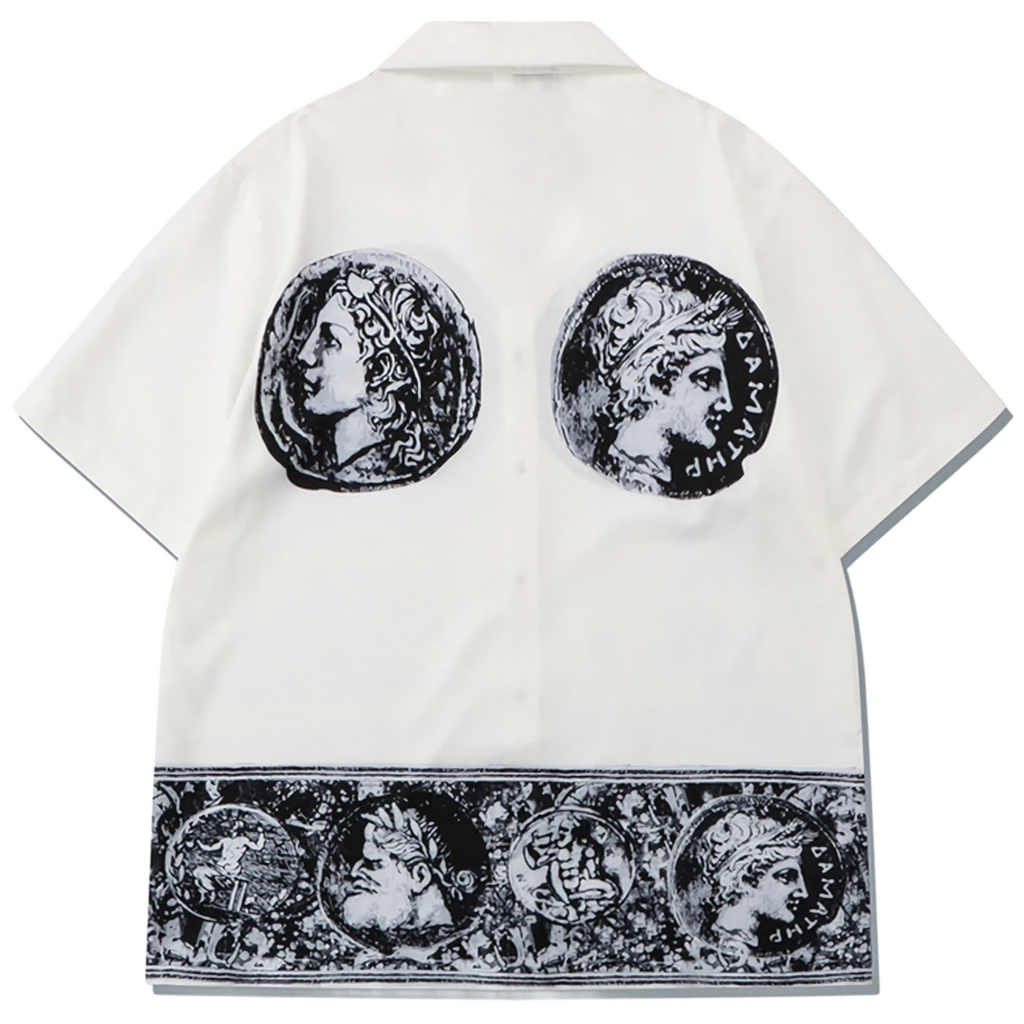 'Fortune' Tetradrachm Print Short Sleeve Button Up