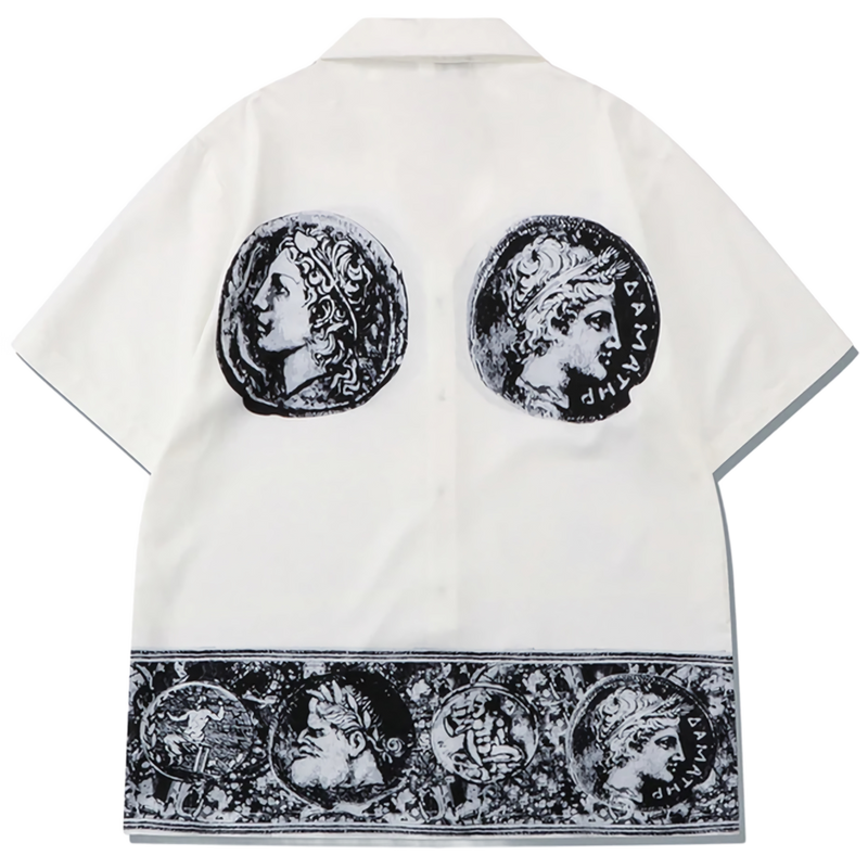'Fortune' Tetradrachm Print Short Sleeve Button Up