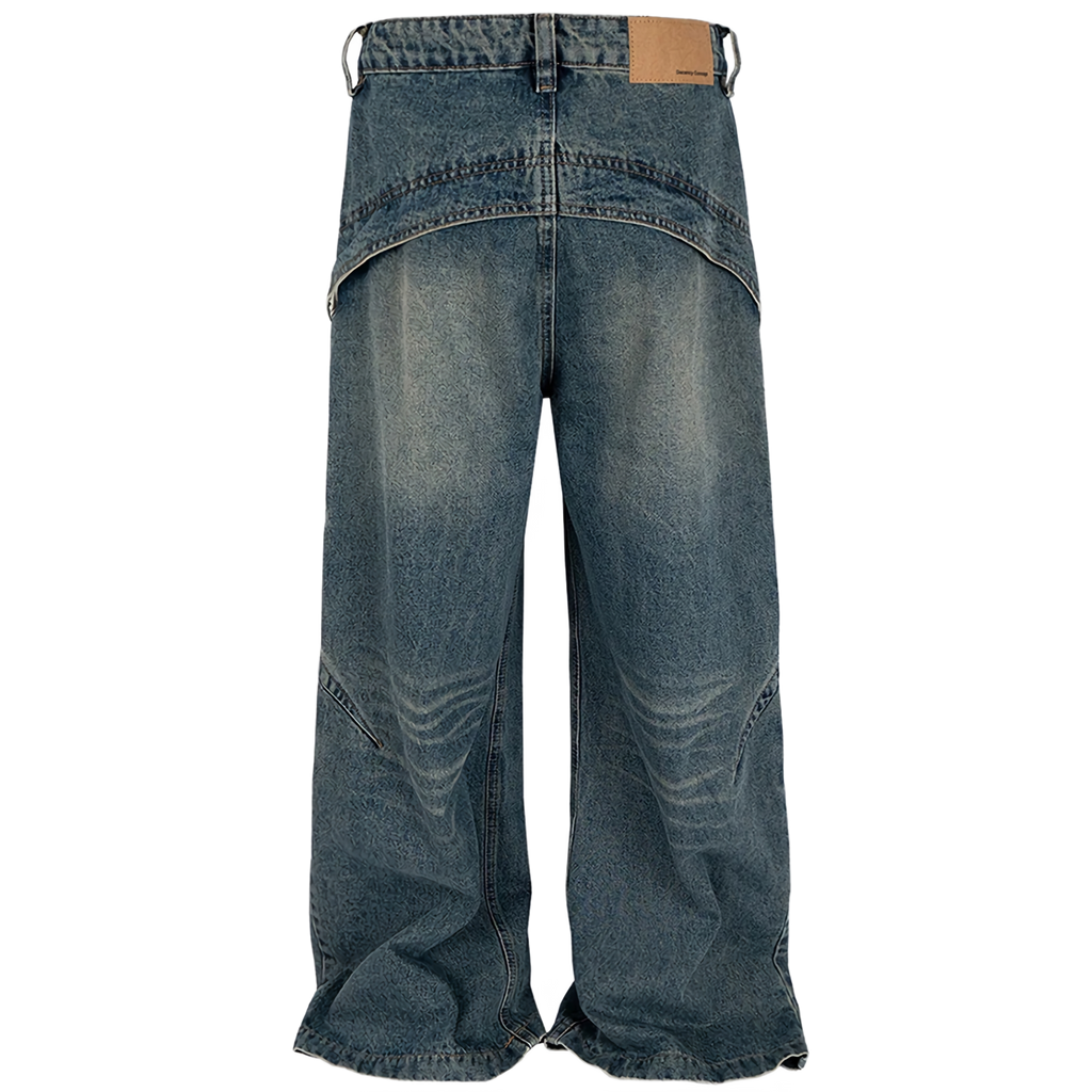 Overlaid Spiral-Cut Wide Leg Denim Jeans