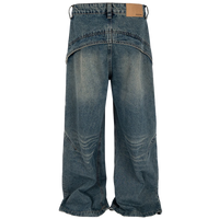 Overlaid Spiral-Cut Wide Leg Denim Jeans