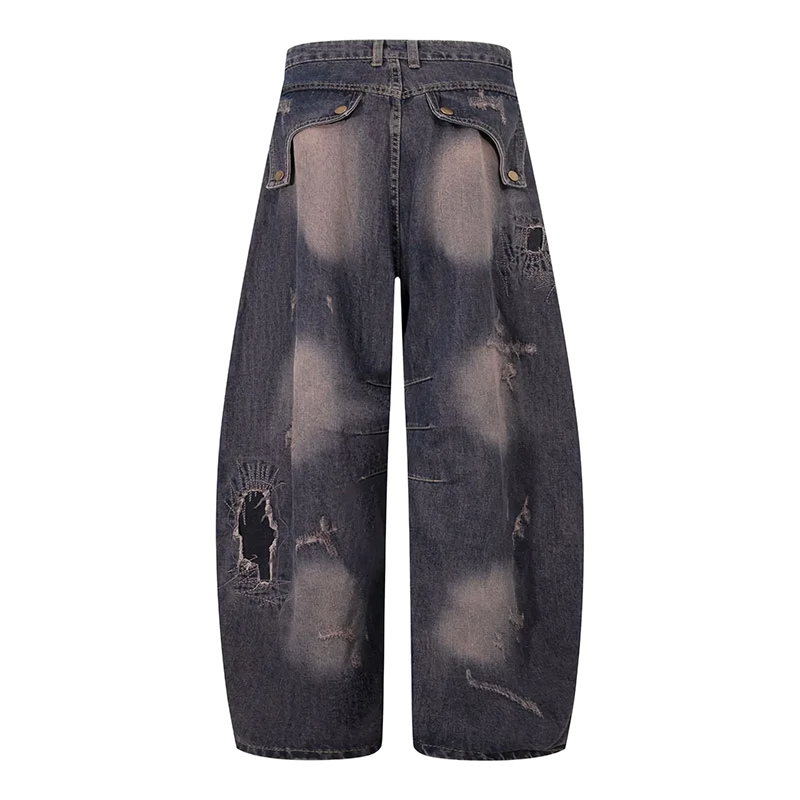 'Ruin' Charcoal Wash Distressed Wide Leg Denim Jeans