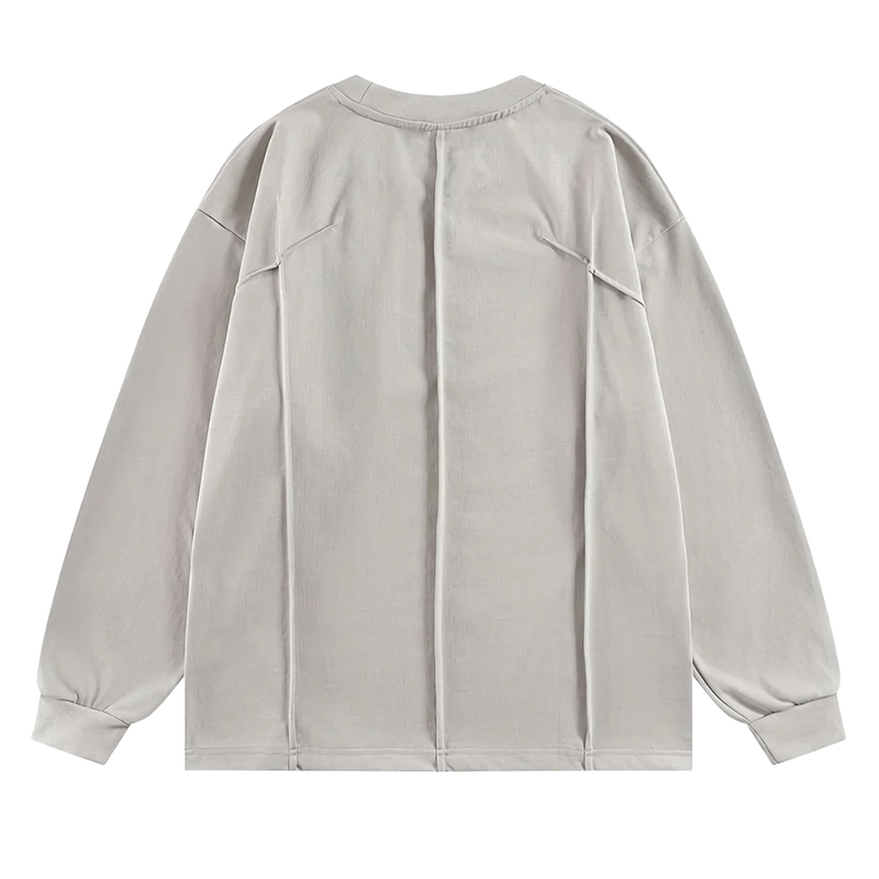 Geometric Paneled Long Sleeve Cotton Tee