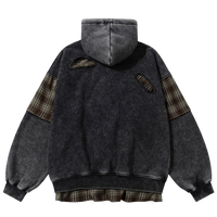 'Remnant' Plaid Trim Distressed Zip-Up Hoodie