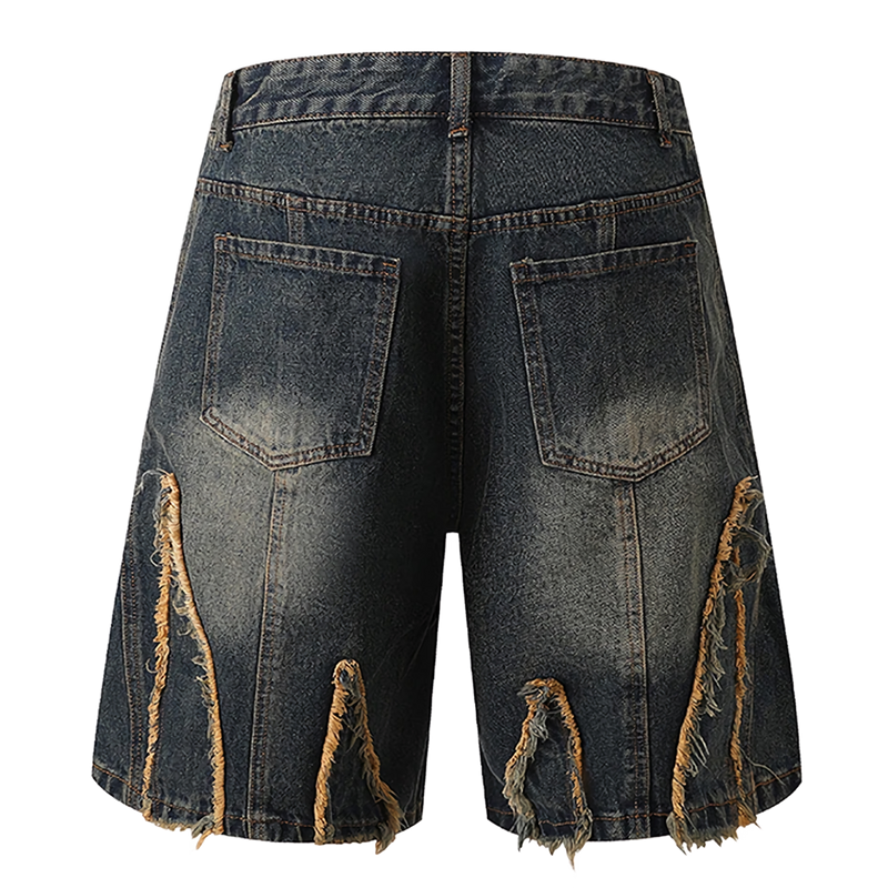 Vintage Fade Paneled Raw Edge Denim Shorts