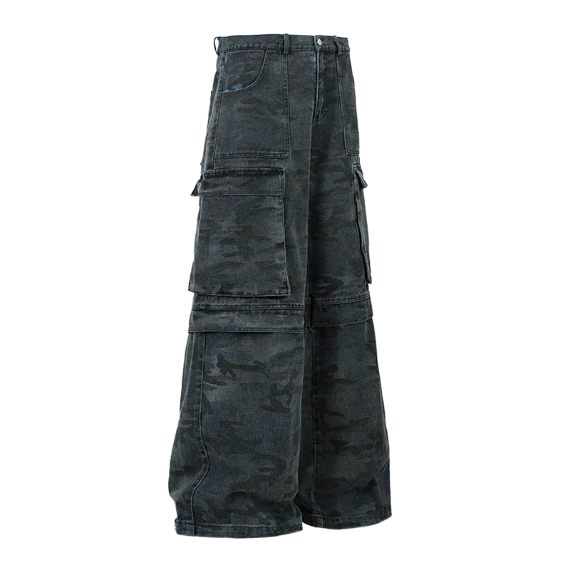 Urban Camo Wide Leg Denim Cargo  Pants