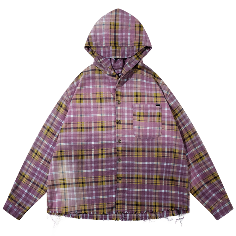 Vintage Wash Flannel Button Up with Hood