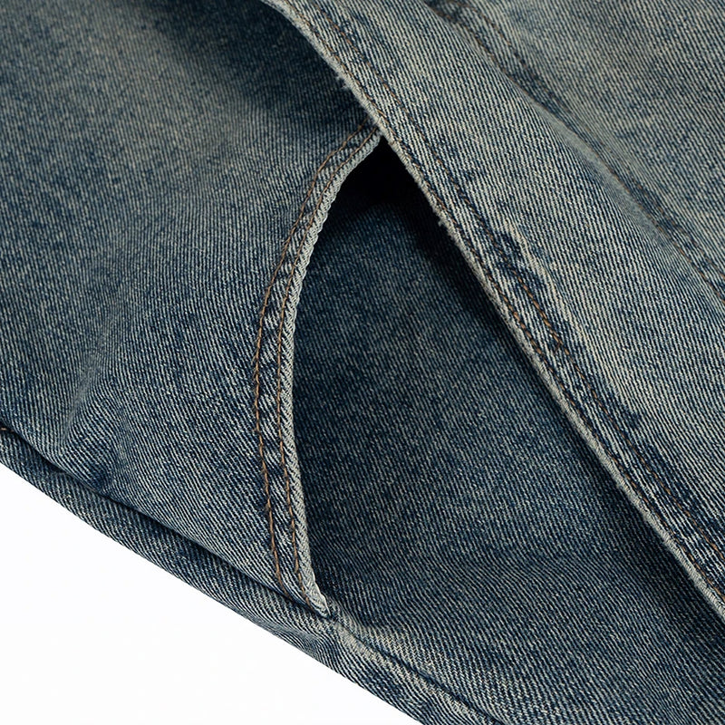 Overlaid Spiral-Cut Wide Leg Denim Jeans