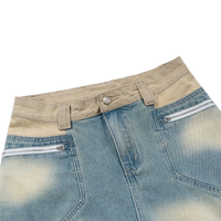 Khaki Panelled Two-Tone Baggy Denim Jeans