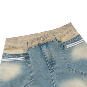 Khaki Panelled Two-Tone Baggy Denim Jeans