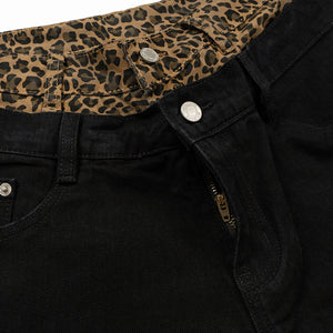 'Instinct' Leopard Waist Black Denim Jeans