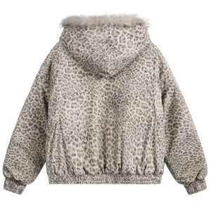 'Snow Leopard' Fur Trim Insulated Zip Up Hoodie