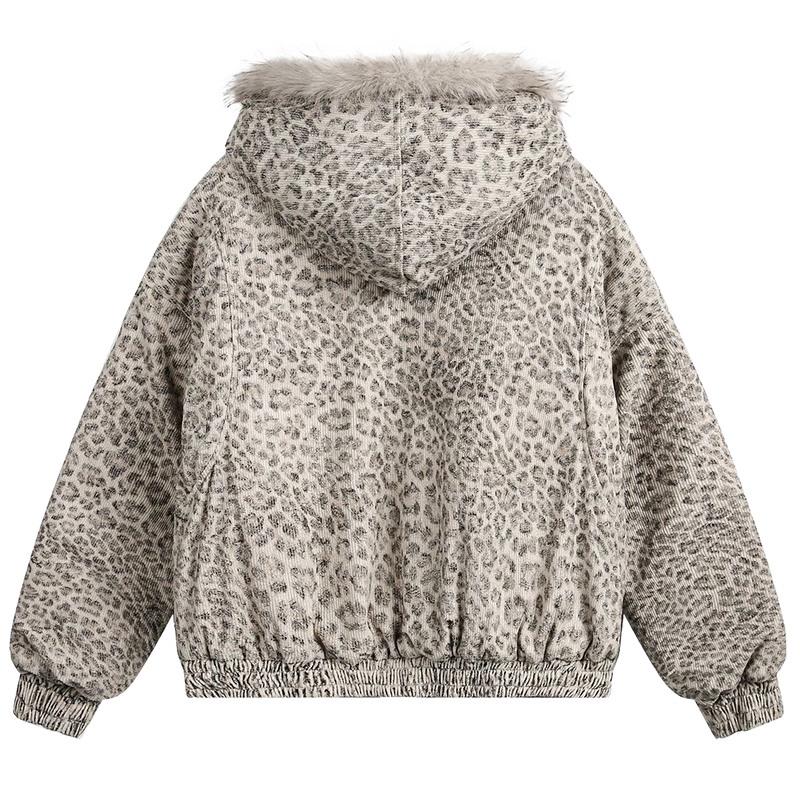 'Snow Leopard' Fur Trim Insulated Zip Up Hoodie