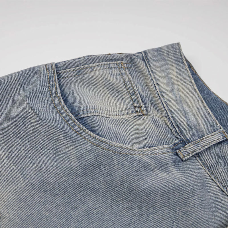 Ken Vibe Rhinestone Studded Distressed Denim Shorts