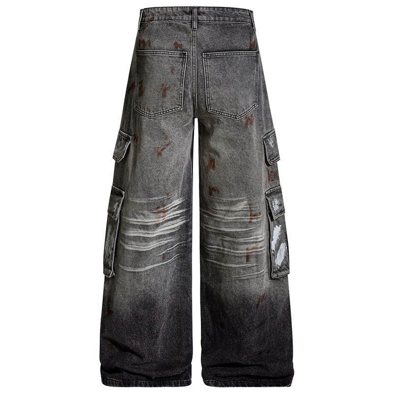 'Overspray' Distressed Wide Leg Cargo Jeans