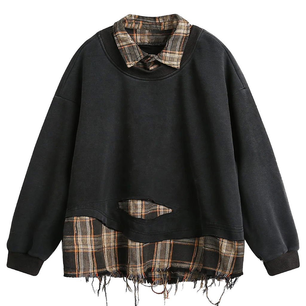 'Drift' Plaid Layered Crewneck Sweater