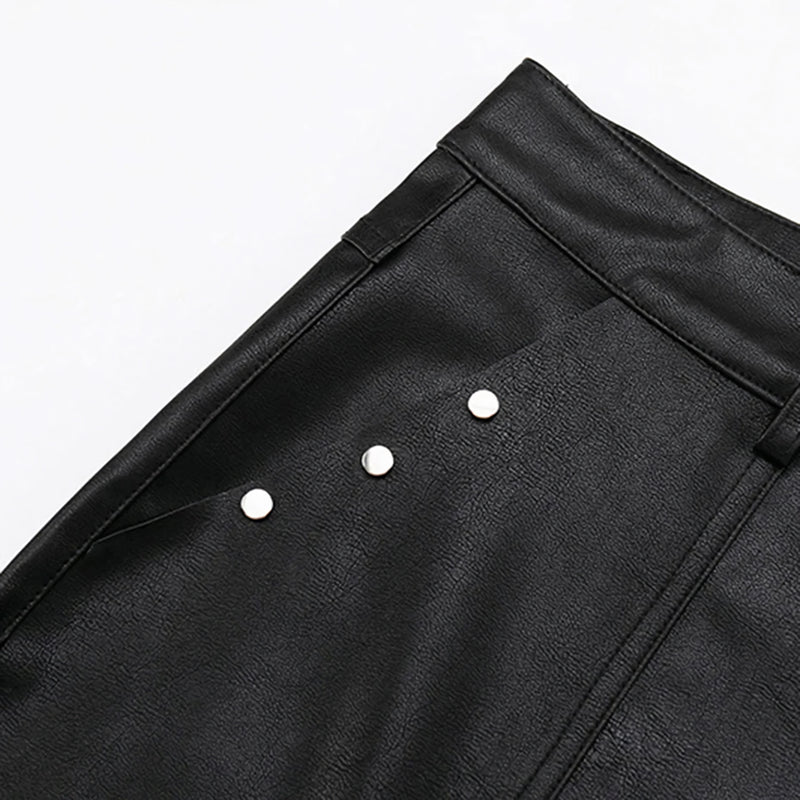 Longline Rivet Studded Faux Leather Shorts