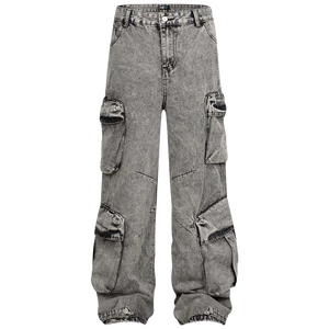 'Vanguard' Oversized Stonewash Denim Cargo Jeans