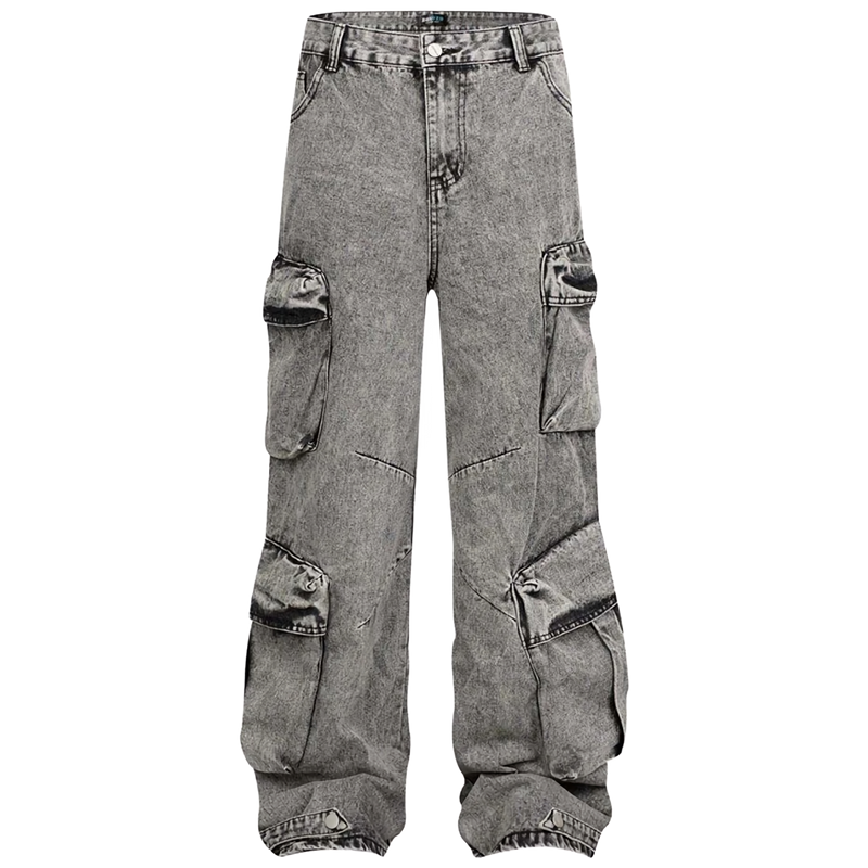 'Vanguard' Oversized Stonewash Denim Cargo Jeans