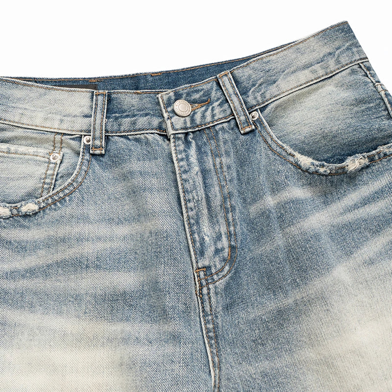 Light Wash Distressed Wide Leg Denim Jeans