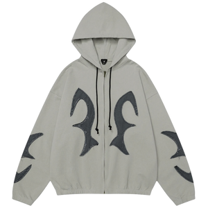 'Sandman' Rune Accent Oversized Zip-Up Hoodie