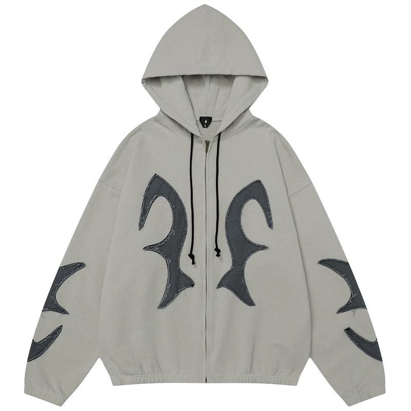 'Sandman' Rune Accent Oversized Zip-Up Hoodie