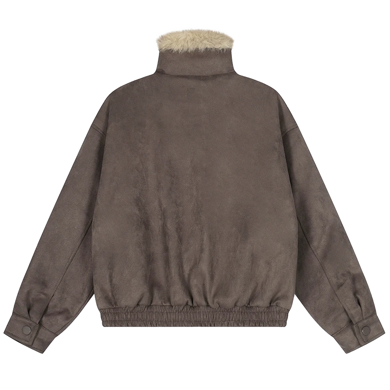 'Kodiak' Relaxed Suede-Touch Fur Trim Jacket