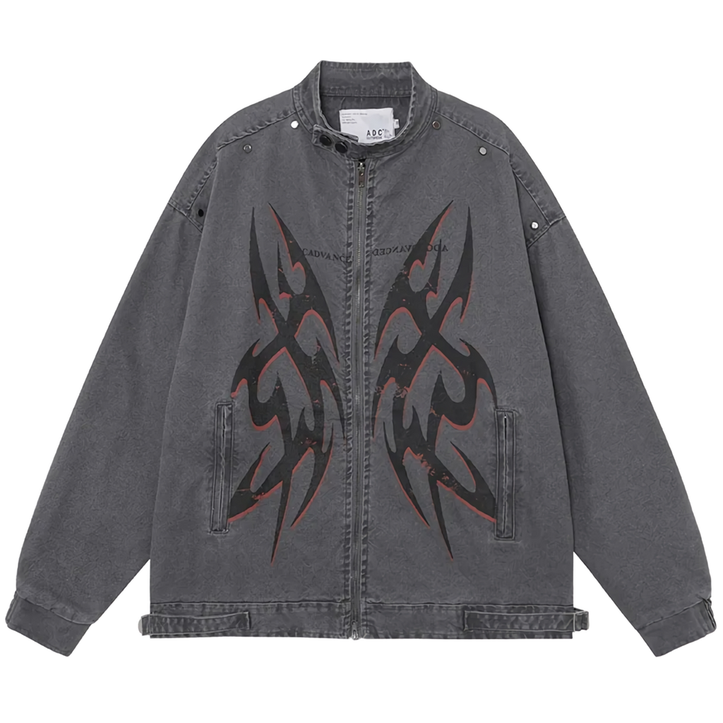 'Venom' Custom Print Zip Up Denim Jacket