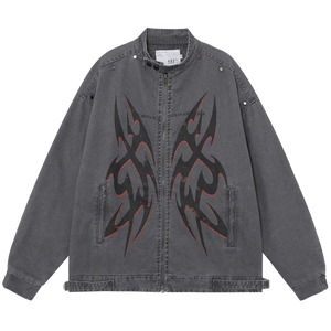 'Venom' Custom Print Zip Up Denim Jacket