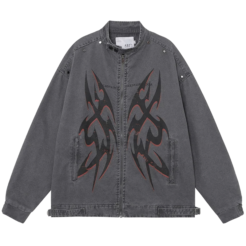 'Venom' Custom Print Zip Up Denim Jacket