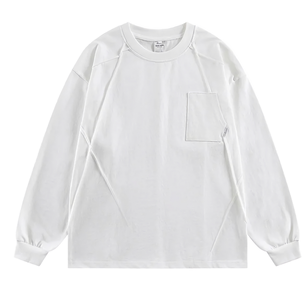 Geometric Paneled Long Sleeve Cotton Tee