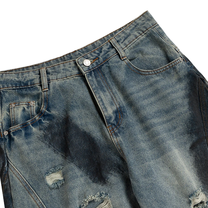 'Havoc' Distressed Wide Leg Denim Jeans