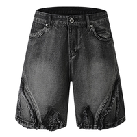 Vintage Fade Paneled Raw Edge Denim Shorts