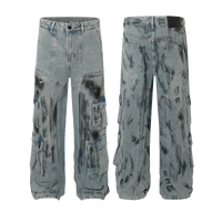 Smudged Wash Denim Cargo Jeans