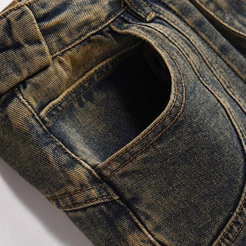 Structured Acid Wash Straight Leg Denim Jeans
