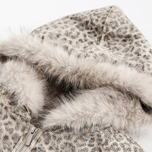 'Snow Leopard' Fur Trim Insulated Zip Up Hoodie