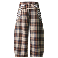 Plaid Lounge Pants with Braided Hemp Rope Belt