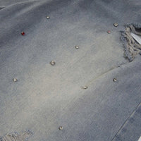 Ken Vibe Rhinestone Studded Distressed Denim Shorts
