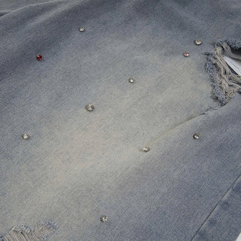 Ken Vibe Rhinestone Studded Distressed Denim Shorts
