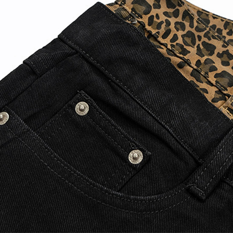 'Instinct' Leopard Waist Black Denim Jeans