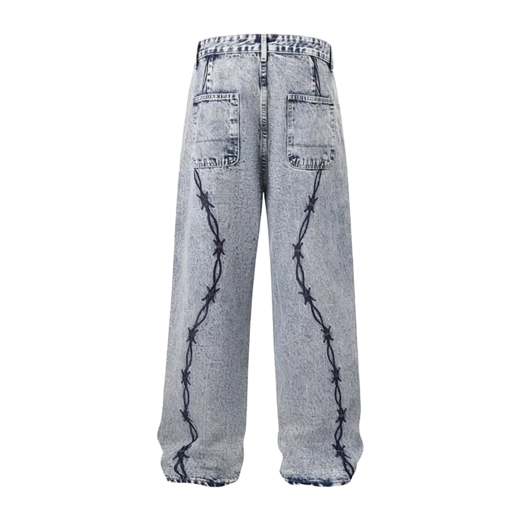 'Perimeter' Barb Wire Embroidered Denim Jeans