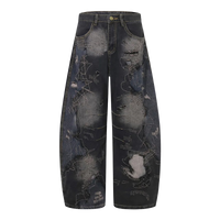 'Ruin' Charcoal Wash Distressed Wide Leg Denim Jeans
