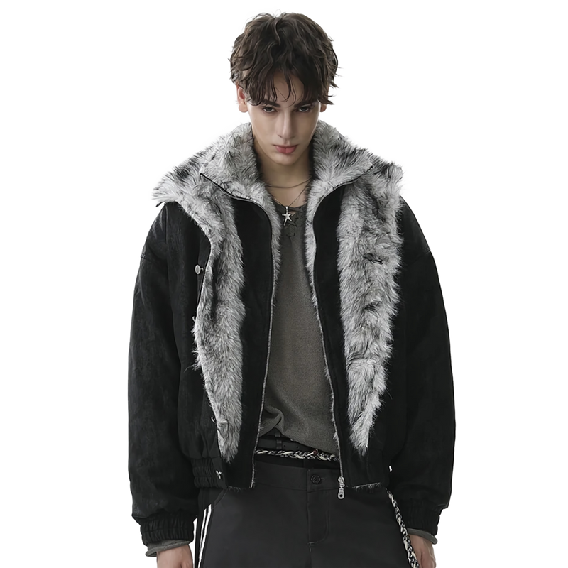 'Metro' High Collar Fur Trim Jacket